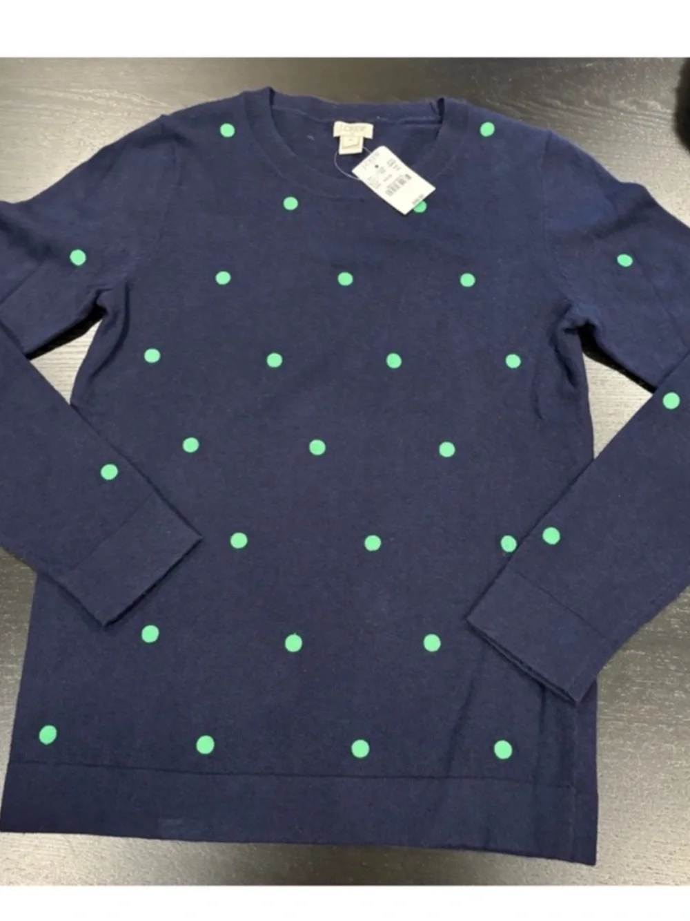 J. Crew NEW Teddie Merino Wool Polka Dot Crewneck Sweater Blue Green Womens XS